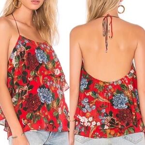 Alice + Olivia Floral Ruffled Backless Halter Tank Top 100% Silk Medium